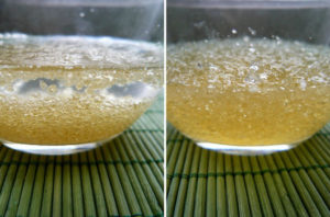 Процесс набухания кристаллического желатина в воде