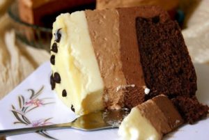 Кусочек невероятного десерта торта "Три шоколада"