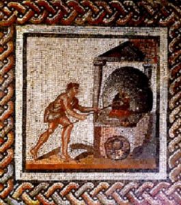 Древняя мозаика приготовления хлеба в печи