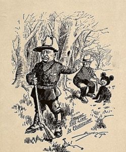 Карикатура на президента Теодора Рузвельта во время охоты на медведя